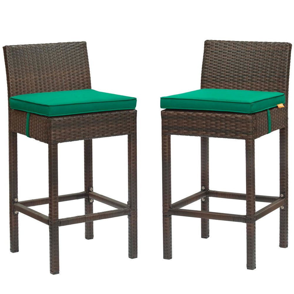 Modway EEI-3603-BRN-GRN Conduit Outdoor Patio Wicker Rattan Set of 2 in Brown Green, Two Bar Stools