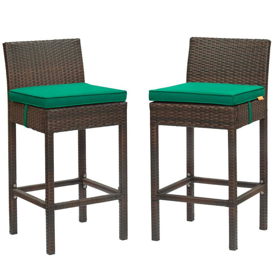 Modway EEI-3603-BRN-GRN Conduit Outdoor Patio Wicker Rattan Set of 2 in Brown Green, Two Bar Stools