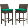 Modway EEI-3603-BRN-GRN Conduit Outdoor Patio Wicker Rattan Set of 2 in Brown Green, Two Bar Stools