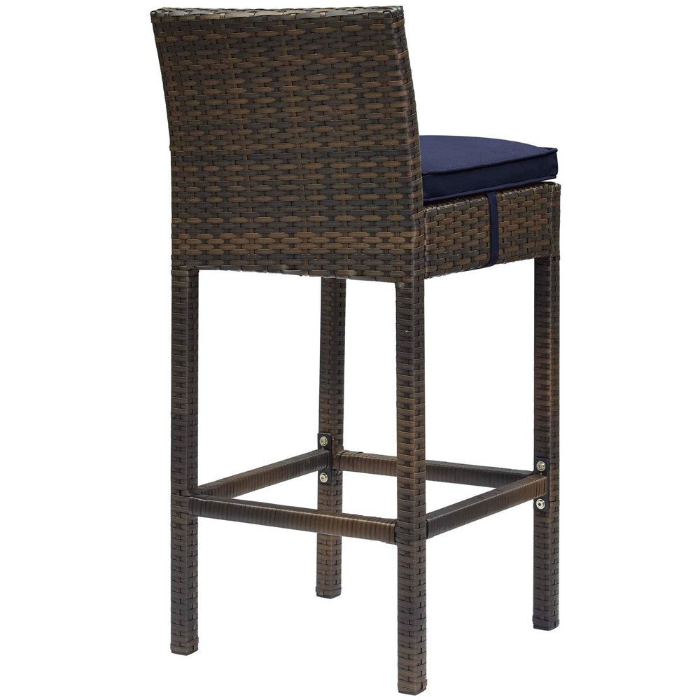 Modway EEI-3603-BRN-NAV Conduit Outdoor Patio Wicker Rattan Set of 2 in Brown Navy Two Bar Stools MDY-EEI-3603-BRN-NAV