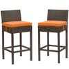 Modway EEI-3603-BRN-ORA Conduit Outdoor Patio Wicker Rattan Set of 2 in Brown Orange, Two Bar Stools