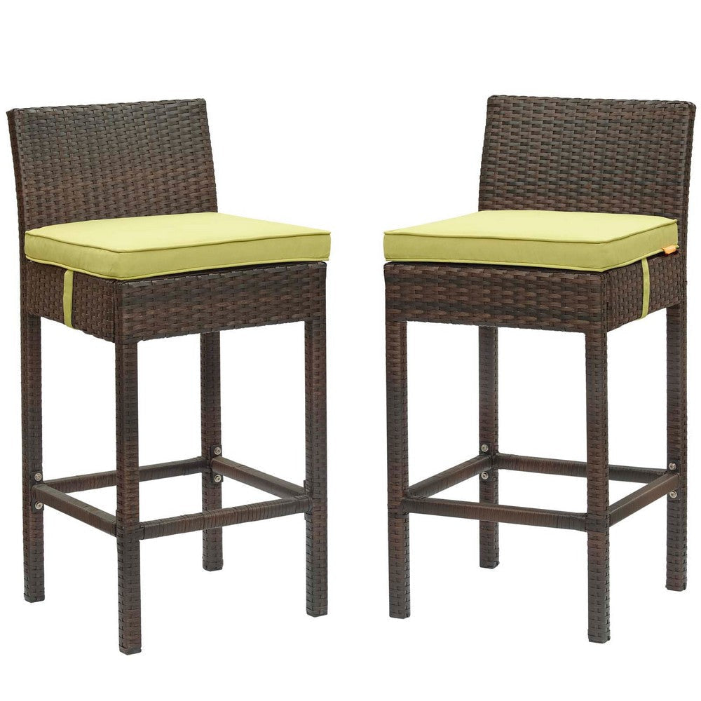 Modway EEI-3603-BRN-PER Conduit Outdoor Patio Wicker Rattan Set of 2, Two Bar Stools, Brown Peridot