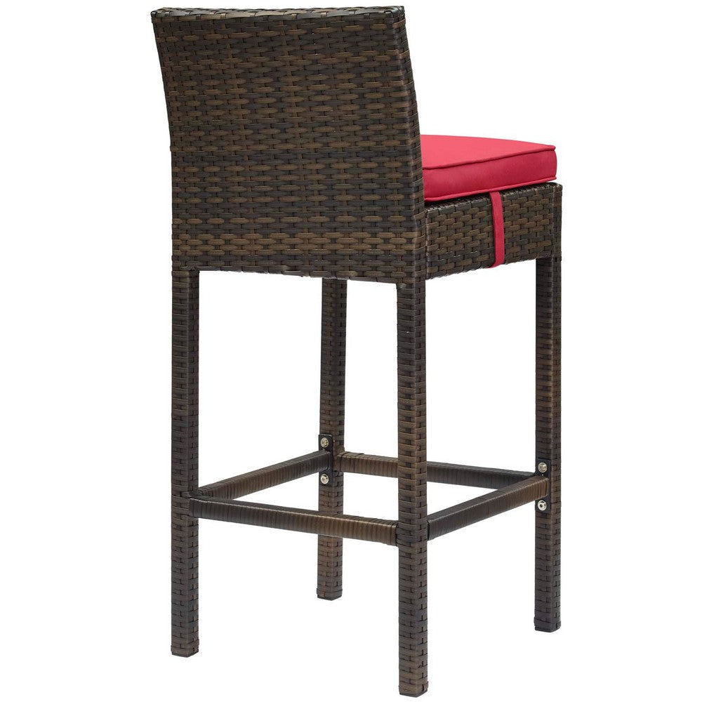 Modway EEI-3603-BRN-RED Conduit Outdoor Patio Wicker Rattan Set of 2 in Brown Red Two Bar Stools MDY-EEI-3603-BRN-RED