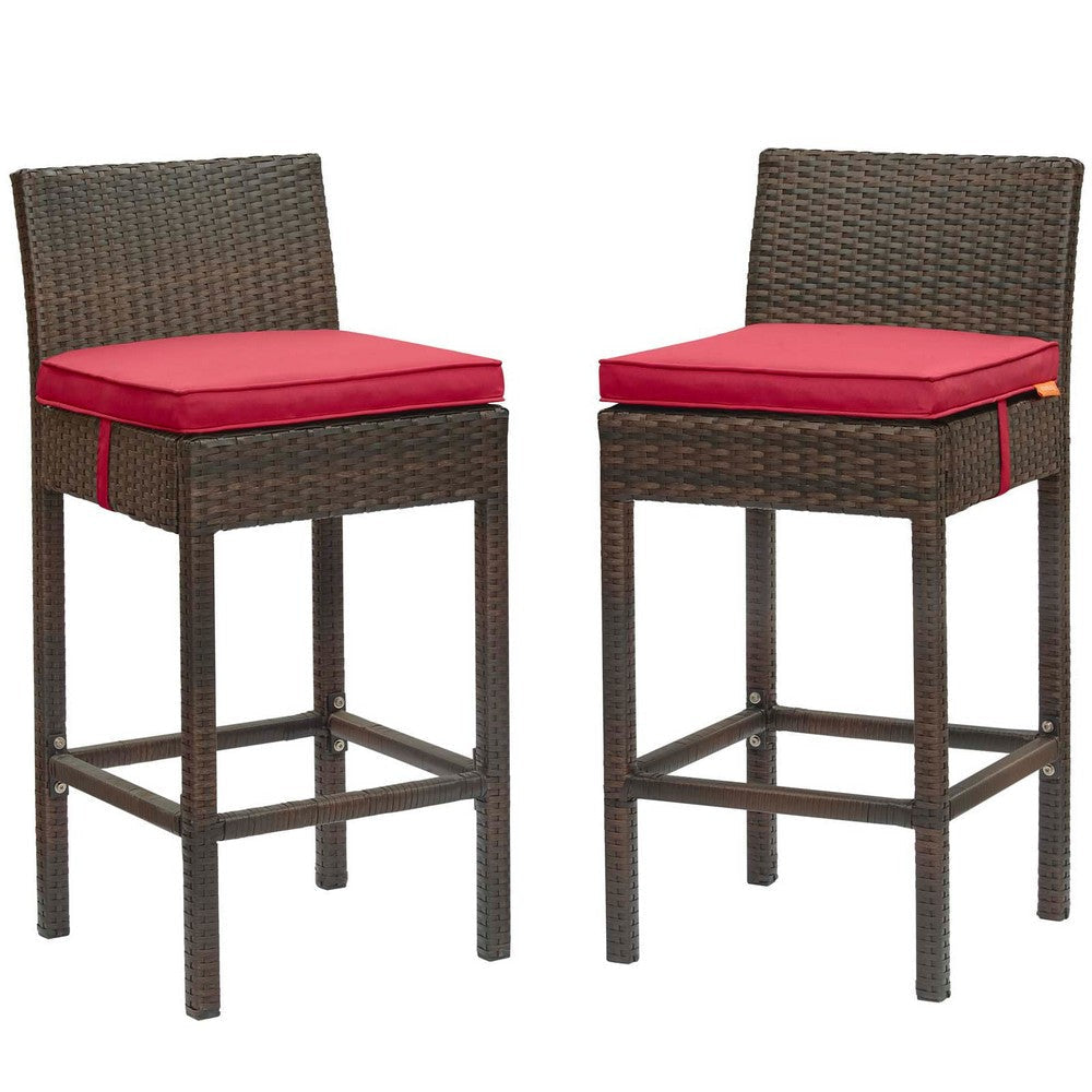 Modway EEI-3603-BRN-RED Conduit Outdoor Patio Wicker Rattan Set of 2 in Brown Red, Two Bar Stools