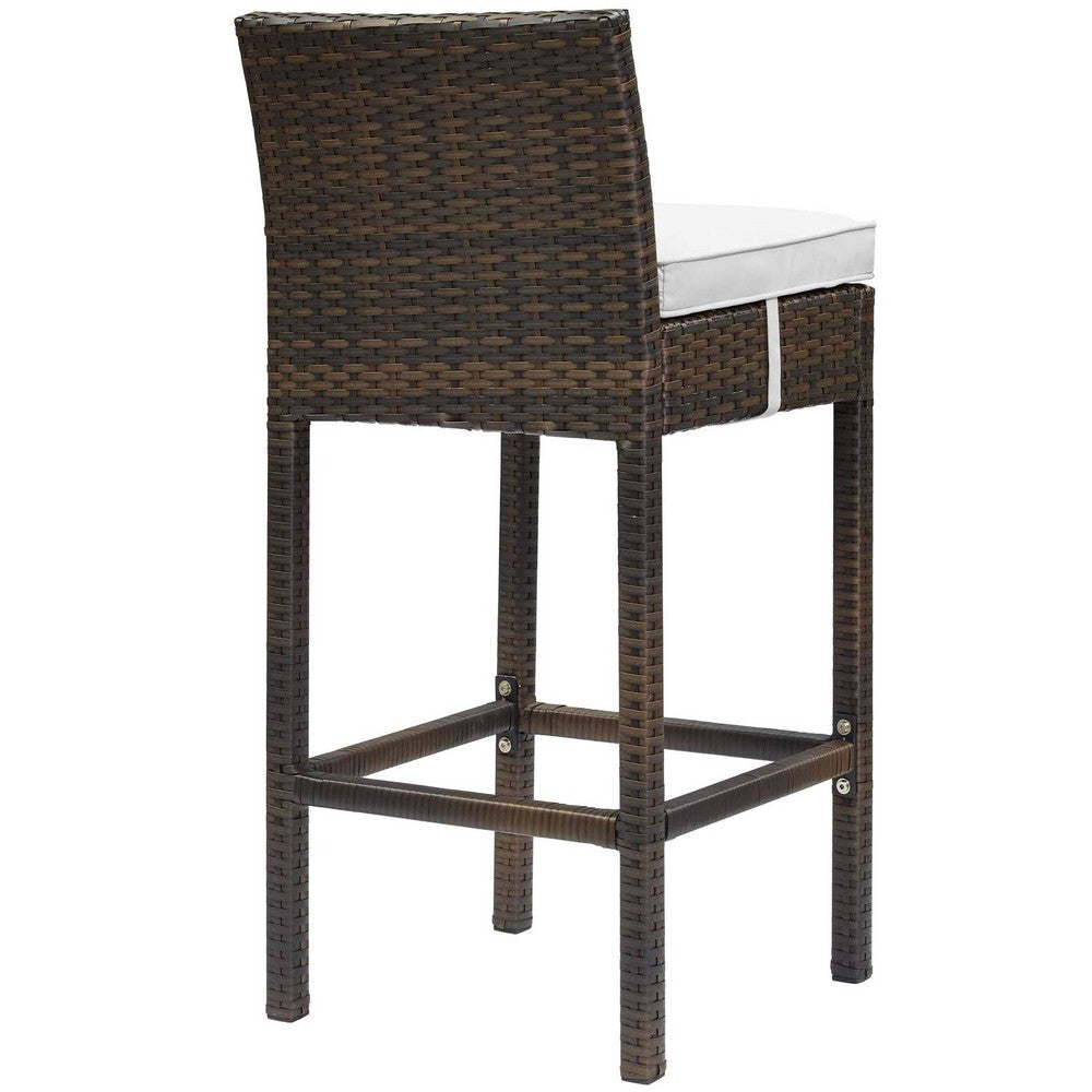 Modway EEI-3603-BRN-WHI Conduit Outdoor Patio Wicker Rattan Set of 2 in Brown White Two Bar Stools MDY-EEI-3603-BRN-WHI