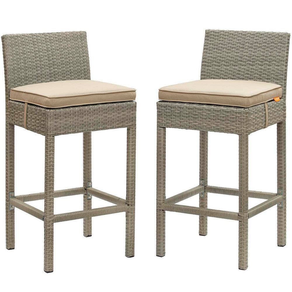 Modway EEI-3604-LGR-BEI Conduit Outdoor Patio Wicker Rattan Bar Stools, Set of 2, Light Gray Beige