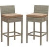 Modway EEI-3604-LGR-MOC Conduit Outdoor Patio Wicker Rattan Bar Stools, Set of 2, Light Gray Mocha