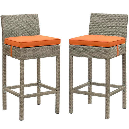 Modway EEI-3604-LGR-ORA Conduit Outdoor Patio Wicker Rattan Bar Stools, Set of 2, Light Gray Orange