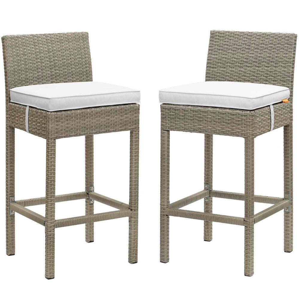 Modway EEI-3604-LGR-WHI Conduit Outdoor Patio Wicker Rattan Bar Stools, Set of 2, Light Gray White