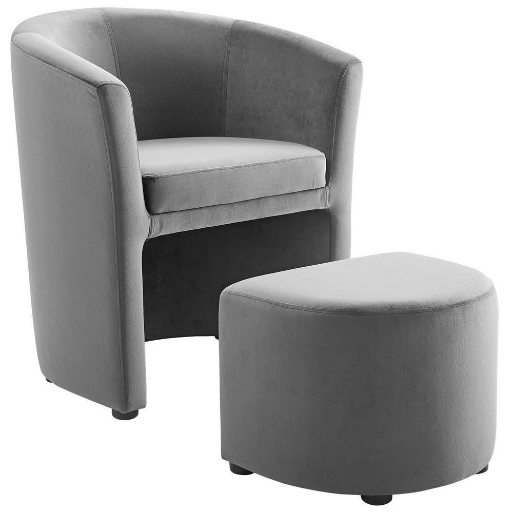 Modway Divulge Performance Velvet Armchair and Ottoman Set in Gray 28 x 22 x 30