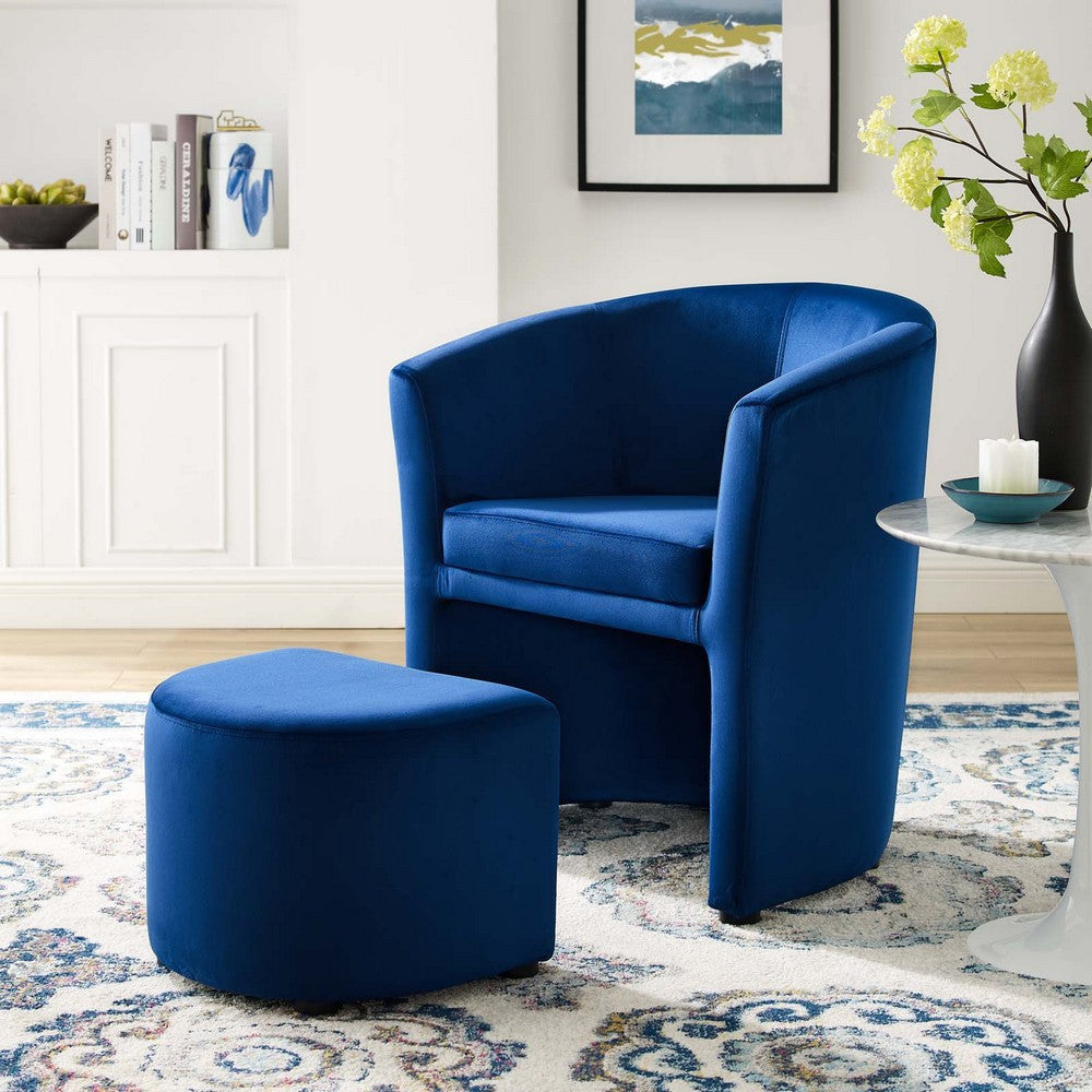 Modway Divulge Performance Velvet Armchair and Ottoman Set in Navy MDY-EEI-3607-NAV