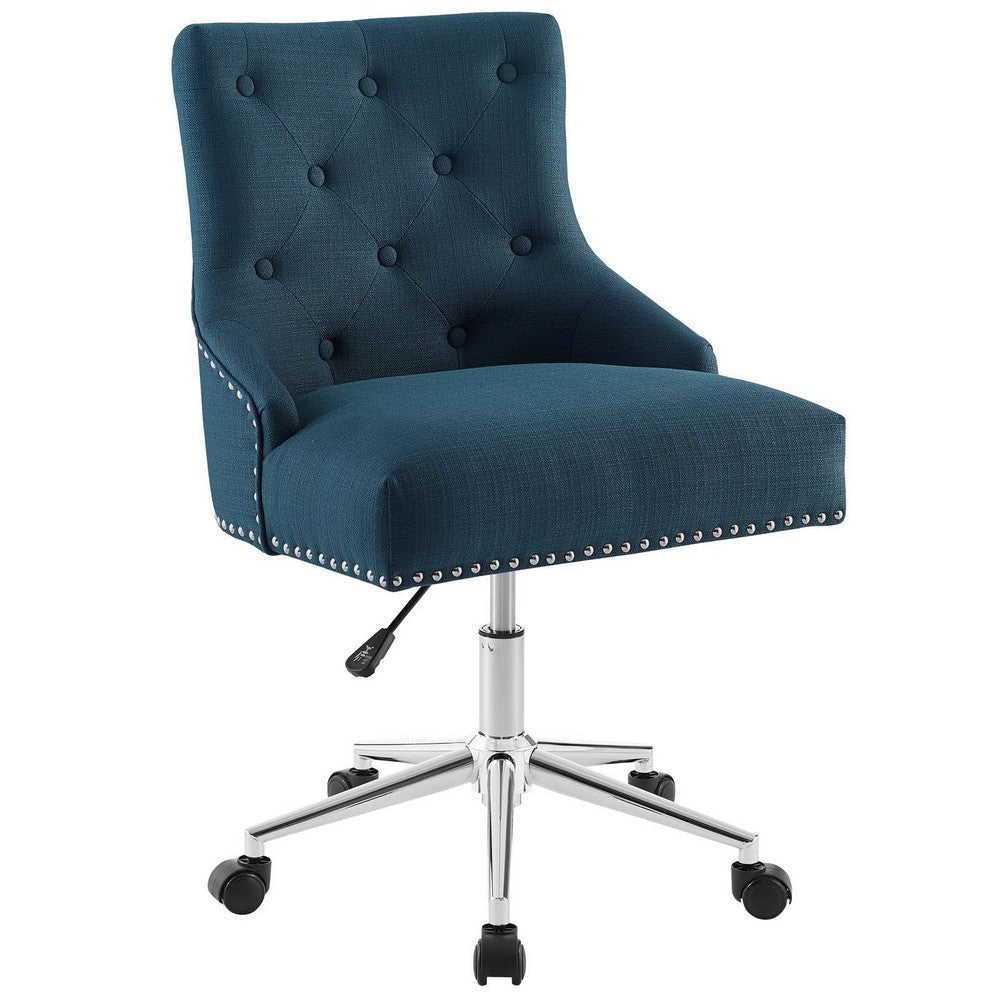 Modway Regent Tufted Button Upholstered Fabric Swivel Office Chair with Nailhead Trim in Azure