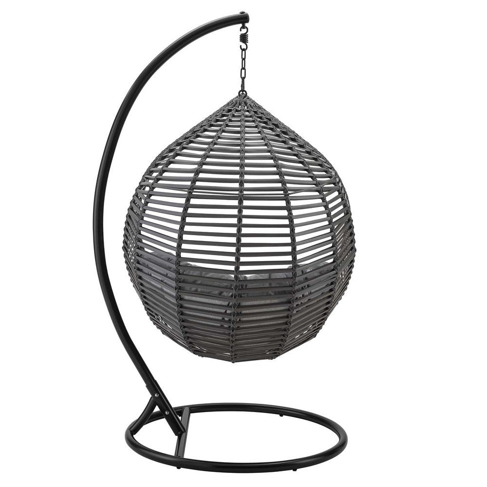 Modway Garner Outdoor Patio Wicker Rattan Teardrop Swing Chair in Gray Gray MDY-EEI-3614-GRY-GRY