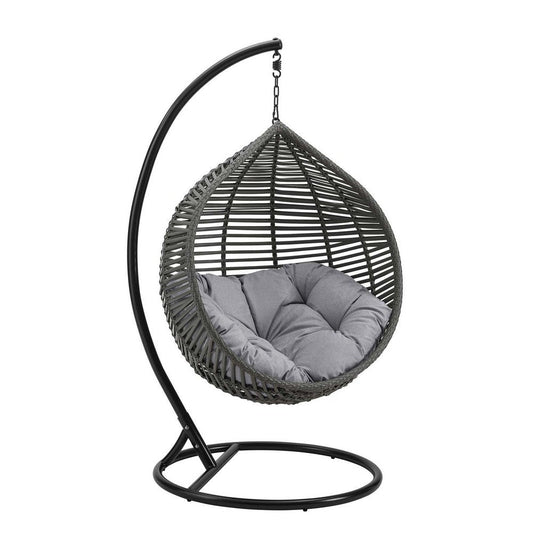 Modway Garner Outdoor Patio Wicker Rattan Teardrop Swing Chair in Gray Gray