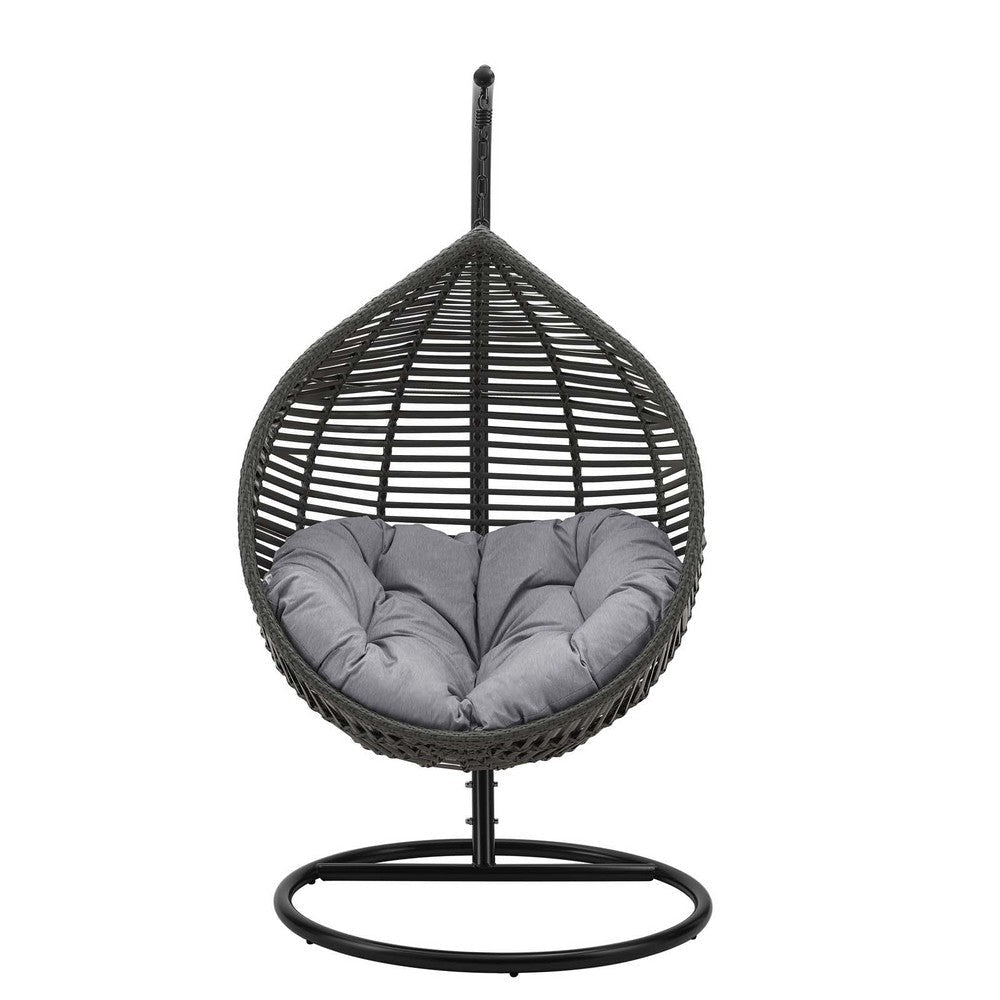 Modway Garner Outdoor Patio Wicker Rattan Teardrop Swing Chair in Gray Gray MDY-EEI-3614-GRY-GRY