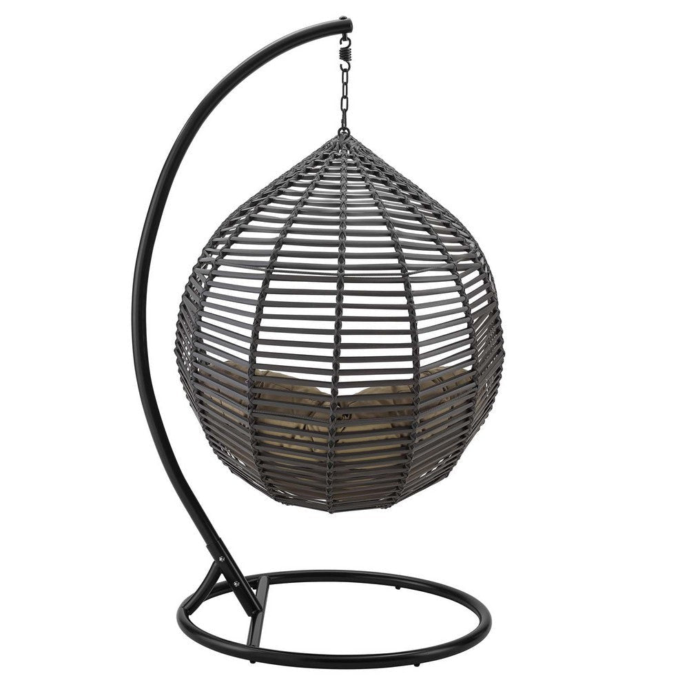 Modway Garner Outdoor Patio Wicker Rattan Teardrop Swing Chair in Gray Mocha MDY-EEI-3614-GRY-MOC