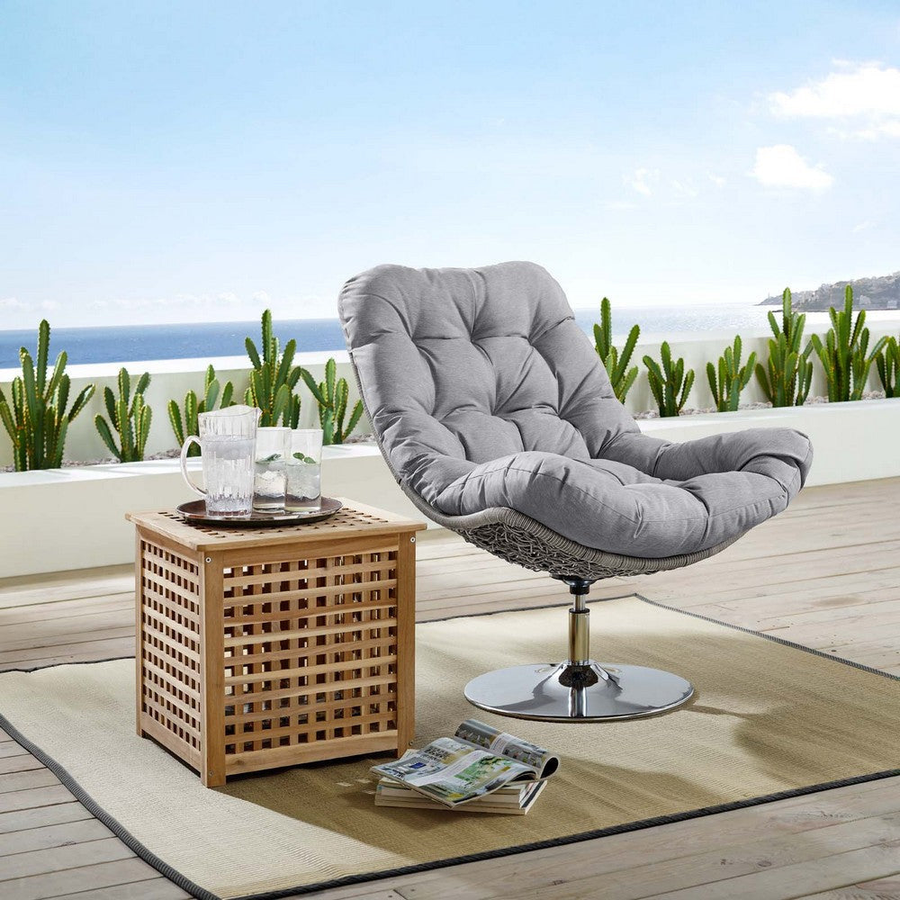 Modway Brighton Outdoor Patio Wicker Rattan Swivel Lounge Chair in Light Gray Gray