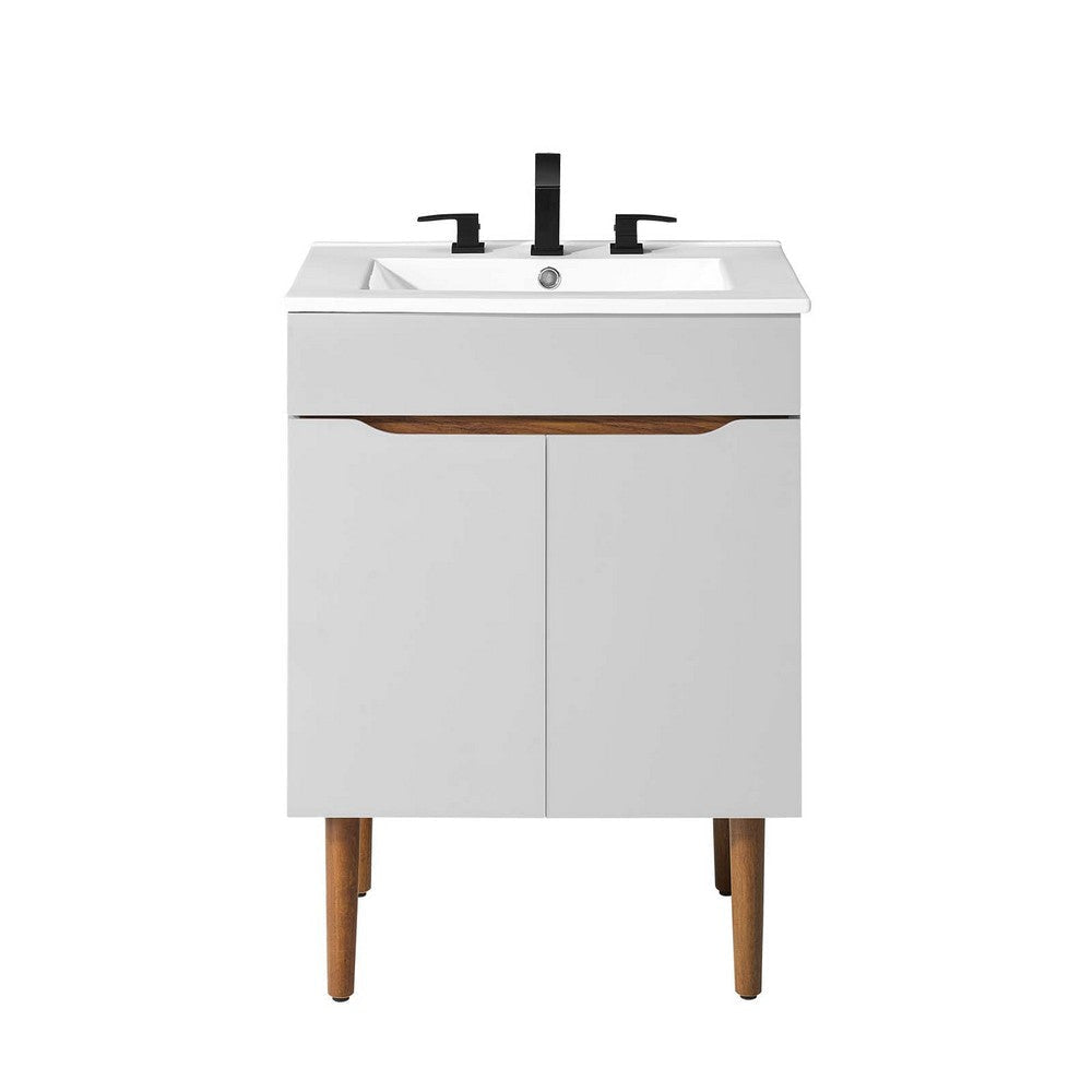 Modway Harvest Mid-Century Bathroom Vanity Cabinet 24 Inch Gray White MDY-EEI-3633-GRY-WHI