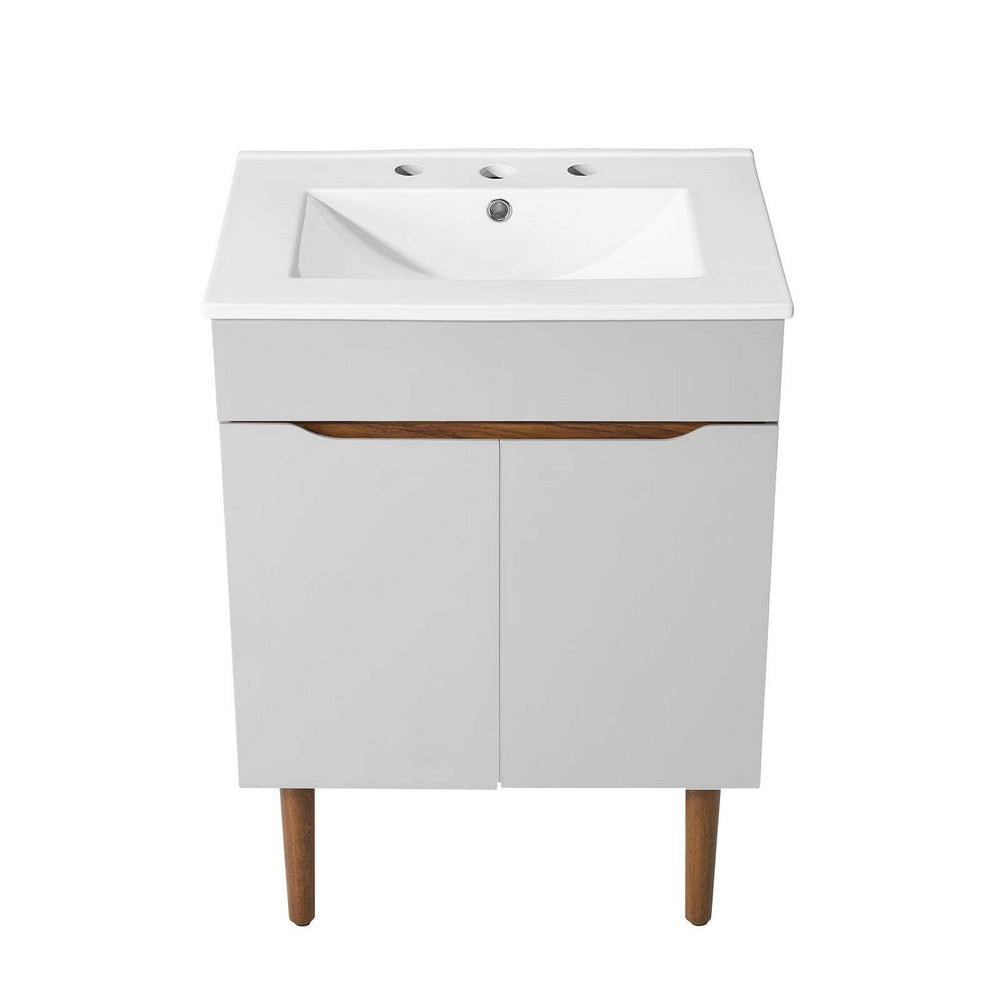 Modway Harvest Mid-Century Bathroom Vanity Cabinet 24 Inch Gray White MDY-EEI-3633-GRY-WHI