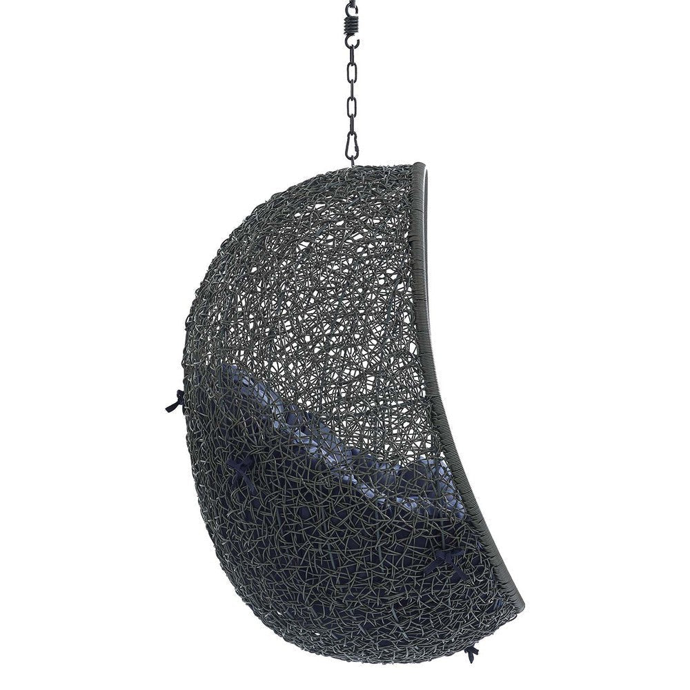 Modway Hide Wicker Rattan Sunbrella® Fabric Outdoor Patio Swing Chair with Hanging Steel Chain in Gray Navy MDY-EEI-3634-GRY-NAV