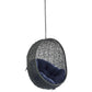 Modway Hide Wicker Rattan Sunbrella® Fabric Outdoor Patio Swing Chair with Hanging Steel Chain in Gray Navy