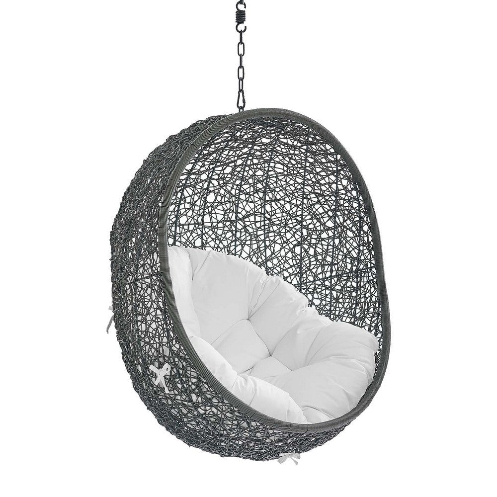 Modway Hide Wicker Rattan Sunbrella® Fabric Outdoor Patio Swing Chair with Hanging Steel Chain in Gray White MDY-EEI-3634-GRY-WHI