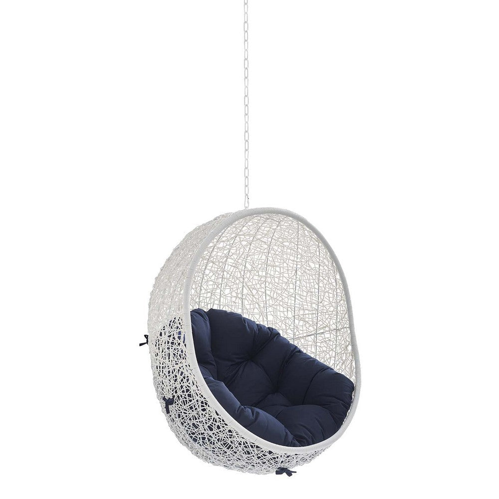 Modway Hide Wicker Rattan Sunbrella® Fabric Outdoor Patio Swing Chair with Hanging Steel Chain in White Navy