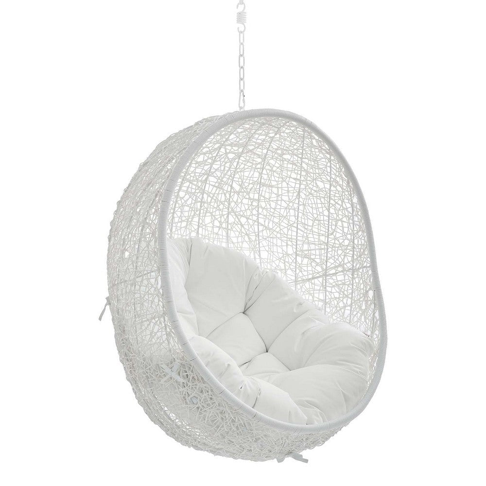 Modway Hide Wicker Rattan Sunbrella® Fabric Outdoor Patio Swing Chair with Hanging Steel Chain in White White MDY-EEI-3634-WHI-WHI