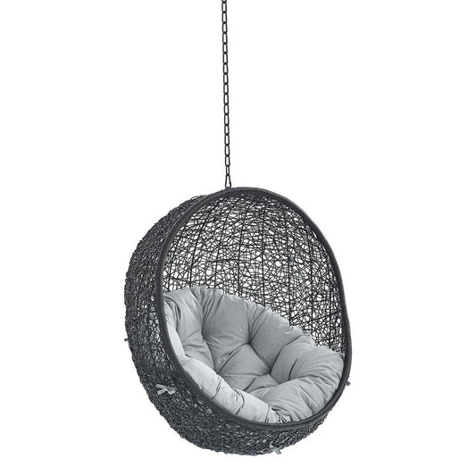 Modway EEI-3635-BLK-GRY Encase Wicker Rattan Outdoor Patio Swing Chair with Hanging Steel Chain in Black Gray