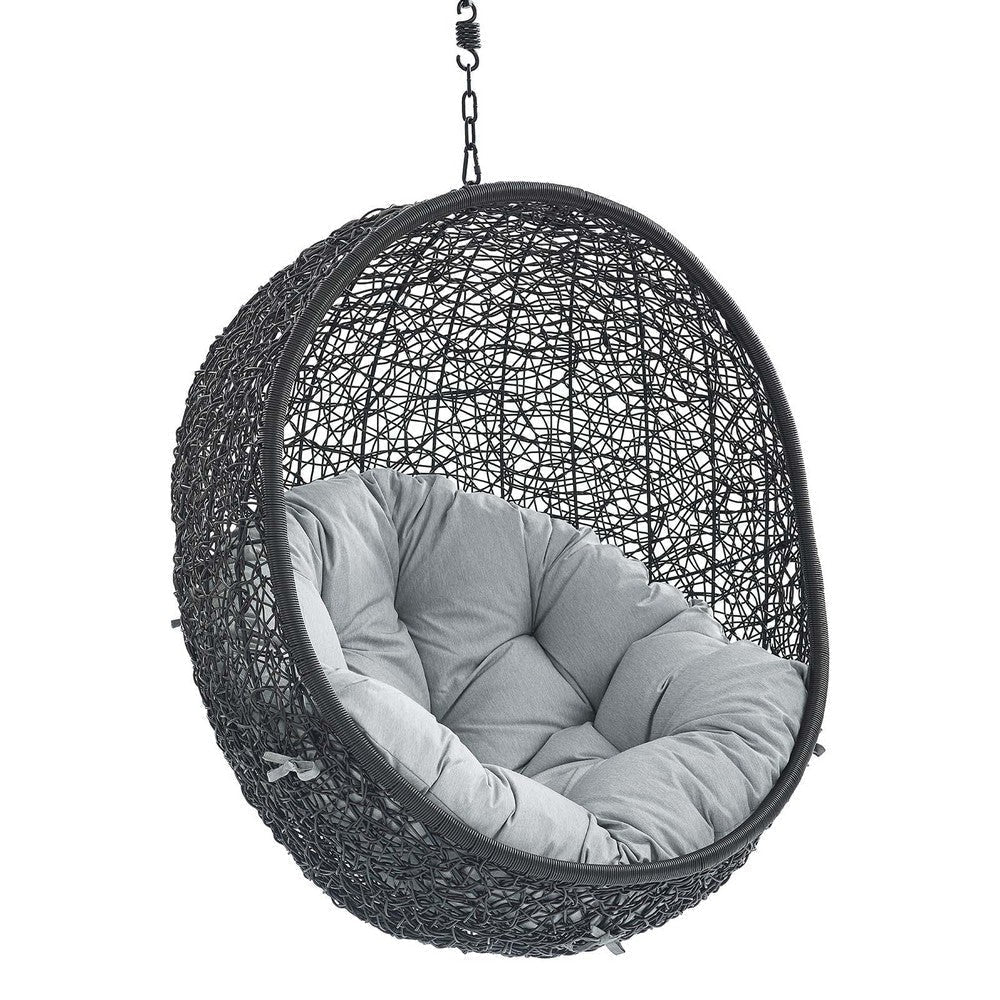 Modway EEI-3635-BLK-GRY Encase Wicker Rattan Outdoor Patio Swing Chair with Hanging Steel Chain in Black Gray MDY-EEI-3635-BLK-GRY