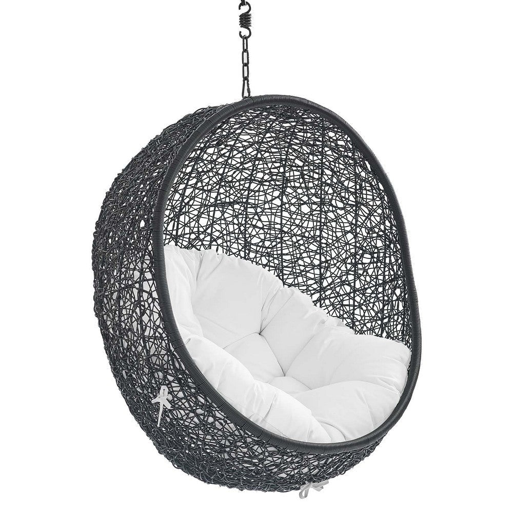 Modway EEI-3635-BLK-WHI Encase Wicker Rattan Outdoor Patio Swing Chair with Hanging Steel Chain in Black White MDY-EEI-3635-BLK-WHI