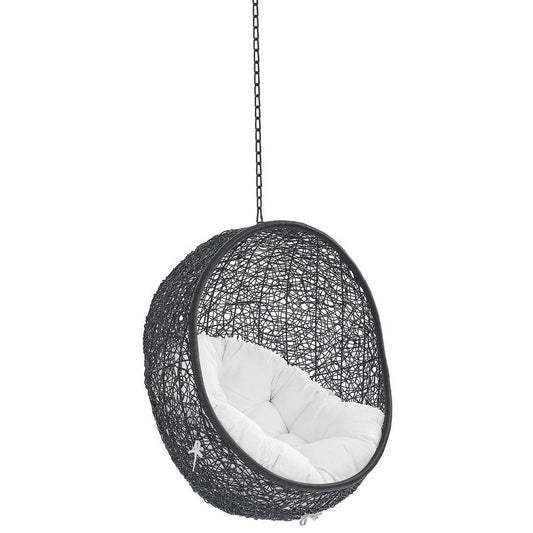 Modway EEI-3635-BLK-WHI Encase Wicker Rattan Outdoor Patio Swing Chair with Hanging Steel Chain in Black White