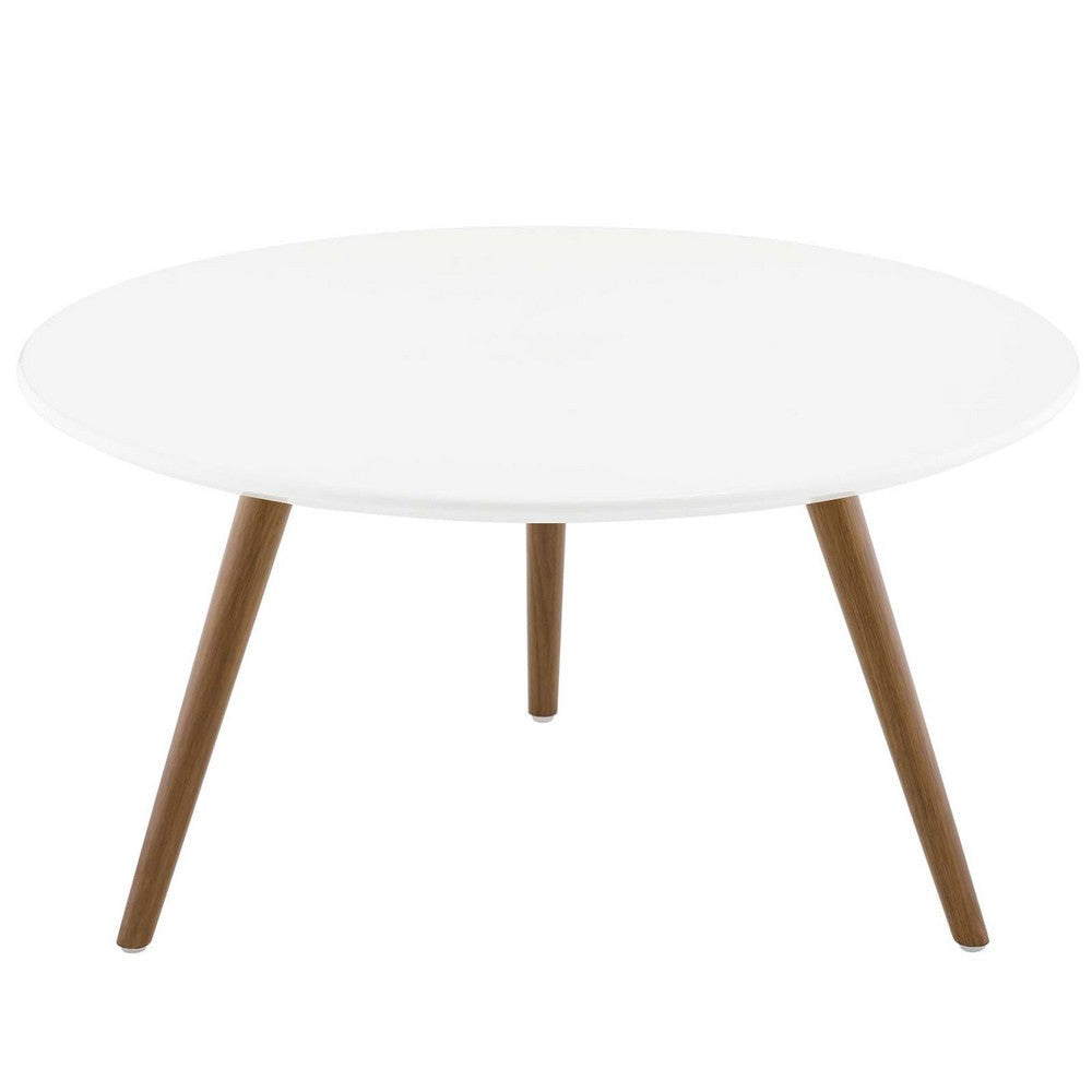 Modway Lippa 28" Mid-Century Modern Round Coffee Table with Tripod Base in Walnut White