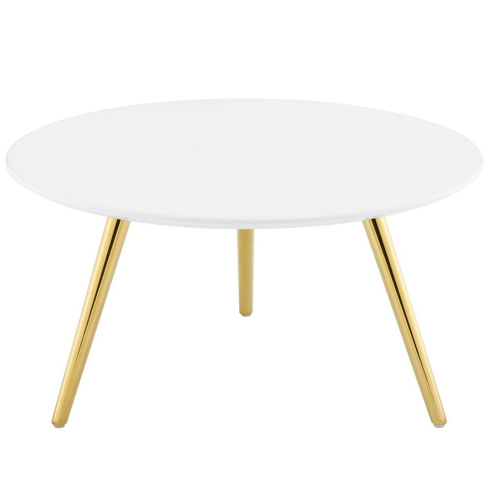 Modway Lippa 28" Mid-Century Modern Round Coffee Table with Tripod Base in Gold White