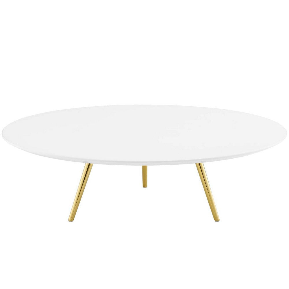 Modway Lippa 47" Mid-Century Modern Round Coffee Table with Tripod Base in Gold White