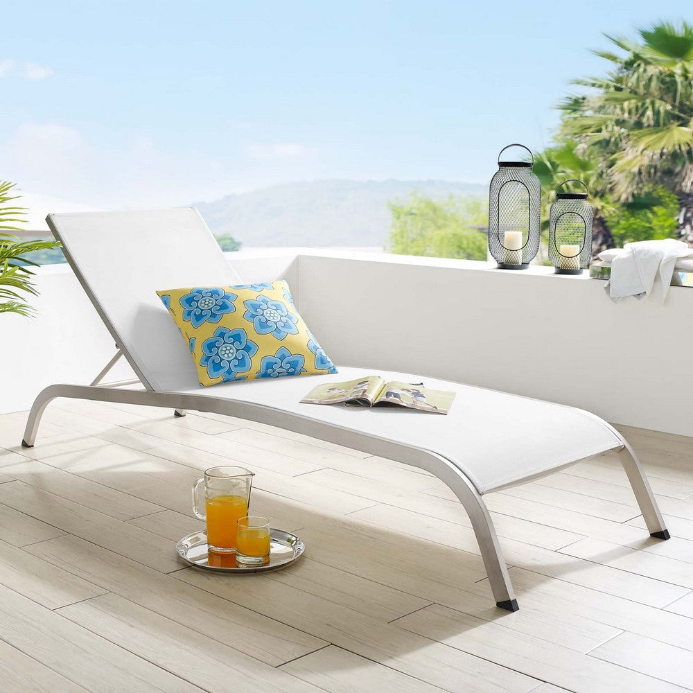 Modway Savannah Outdoor Patio Mesh Chaise Lounge Chair in White 25 x 76.5 x 12 MDY-EEI-3721-WHI