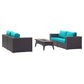 Modway Convene Wicker Rattan 5 Piece Outdoor Patio Sectional Set with Fire Pit in Espresso Turquoise MDY-EEI-3728-EXP-TRQ-SET