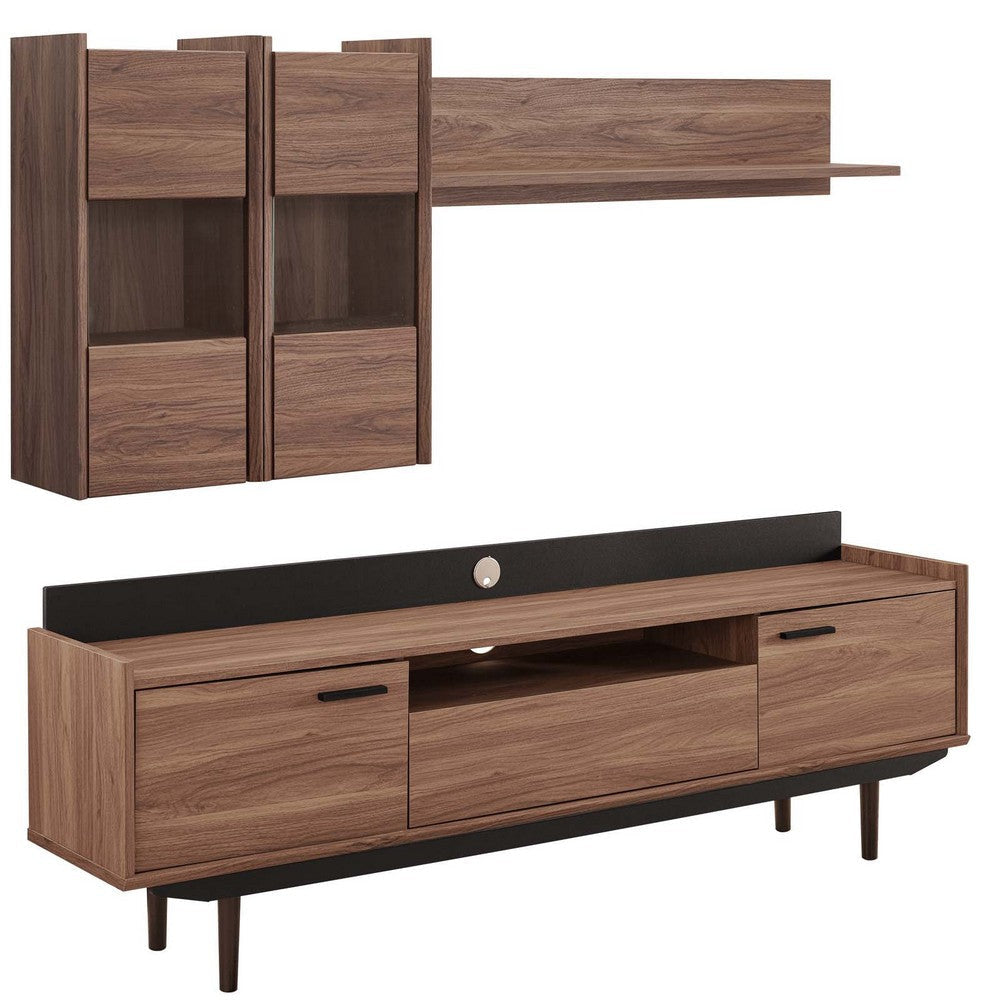 Modway Visionary 2 Piece Entertainment Center, Walnut Black