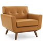 Modway Engage Top-Grain Leather Living Room Lounge Accent Armchair in Tan