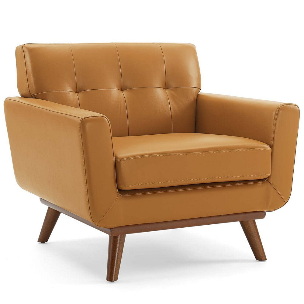 Modway Engage Top-Grain Leather Living Room Lounge Accent Armchair in Tan