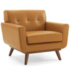 Modway Engage Top-Grain Leather Living Room Lounge Accent Armchair in Tan