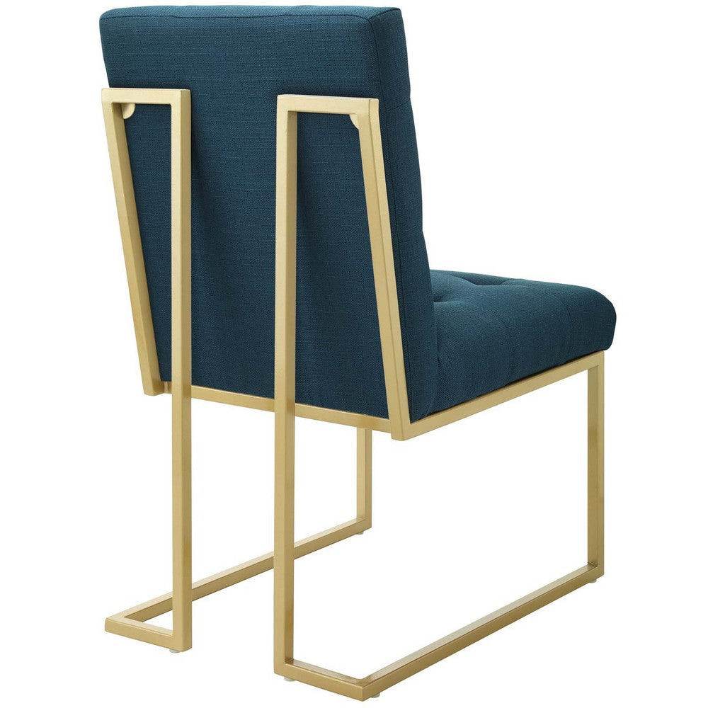 Privy Gold Stainless Steel Upholstered Fabric Dining Accent Chair - No Shipping Charges MDY-EEI-3743-GLD-AZU