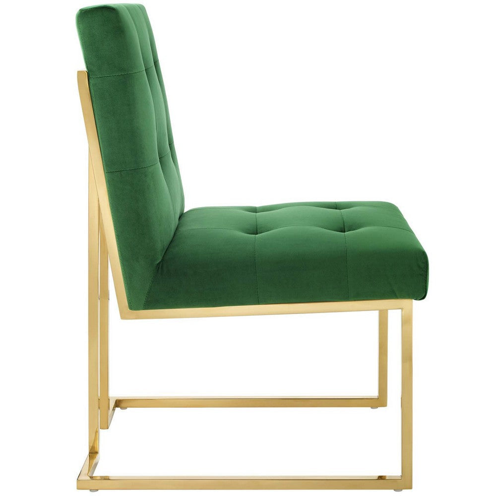 Modway Privy Performance Velvet Gold Stainless Steel Dining Chair in Gold Emerald MDY-EEI-3744-GLD-EME