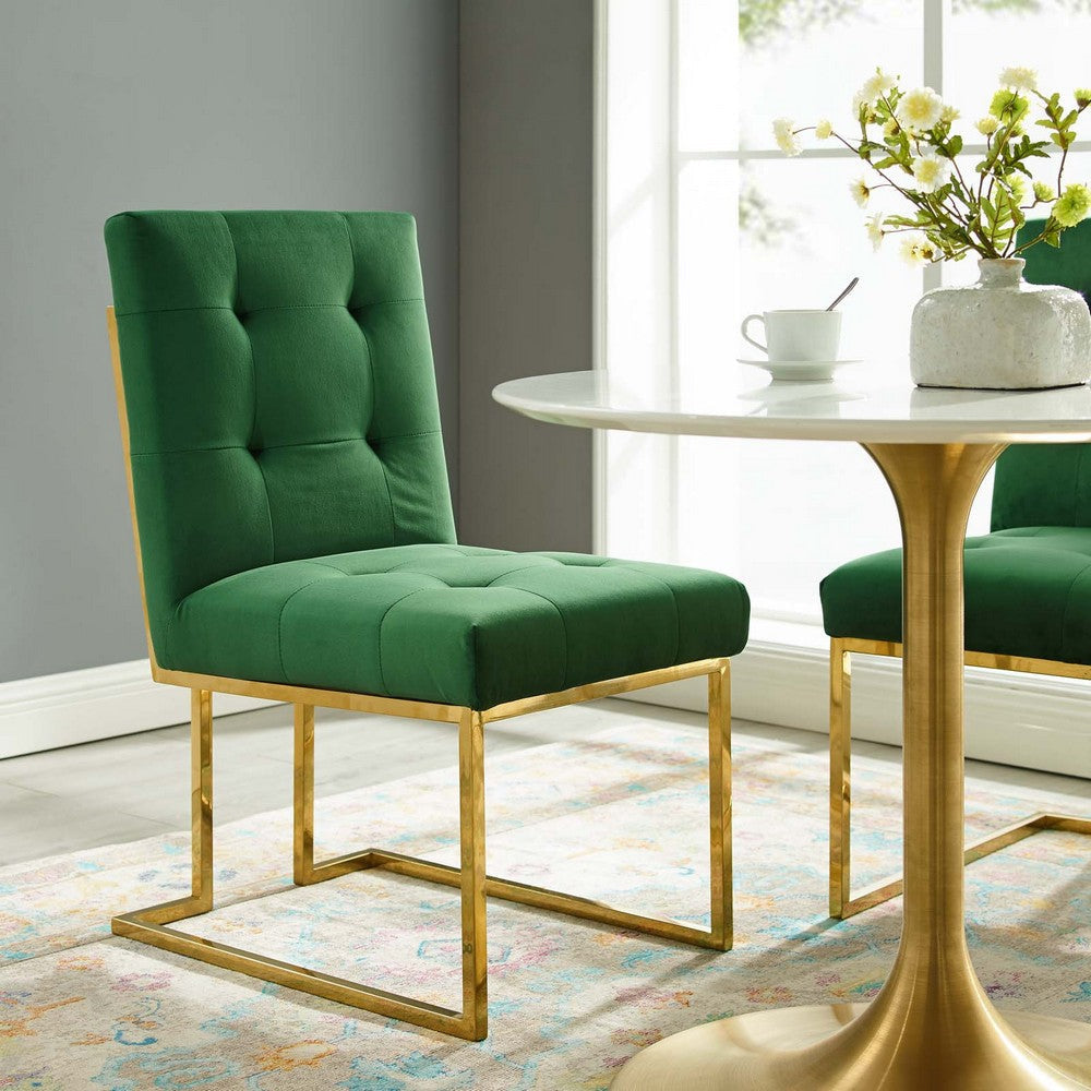 Modway Privy Performance Velvet Gold Stainless Steel Dining Chair in Gold Emerald MDY-EEI-3744-GLD-EME