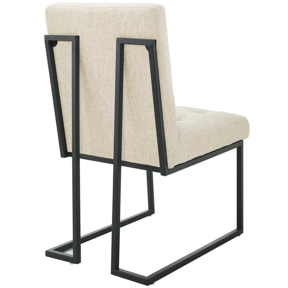 Privy Black Stainless Steel Upholstered Fabric Dining Chair - No Shipping Charges MDY-EEI-3745-BLK-BEI