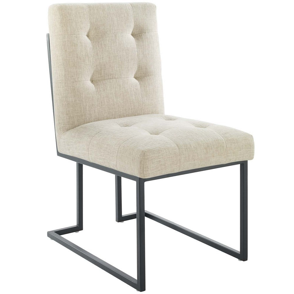 Modway Privy Upholstered Fabric Black Stainless Steel Dining Chair in Black Beige