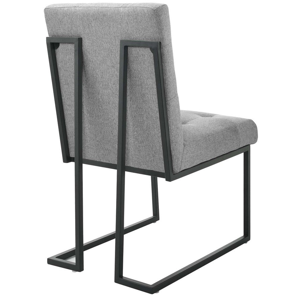 Privy Black Stainless Steel Upholstered Fabric Dining Chair - No Shipping Charges MDY-EEI-3745-BLK-LGR