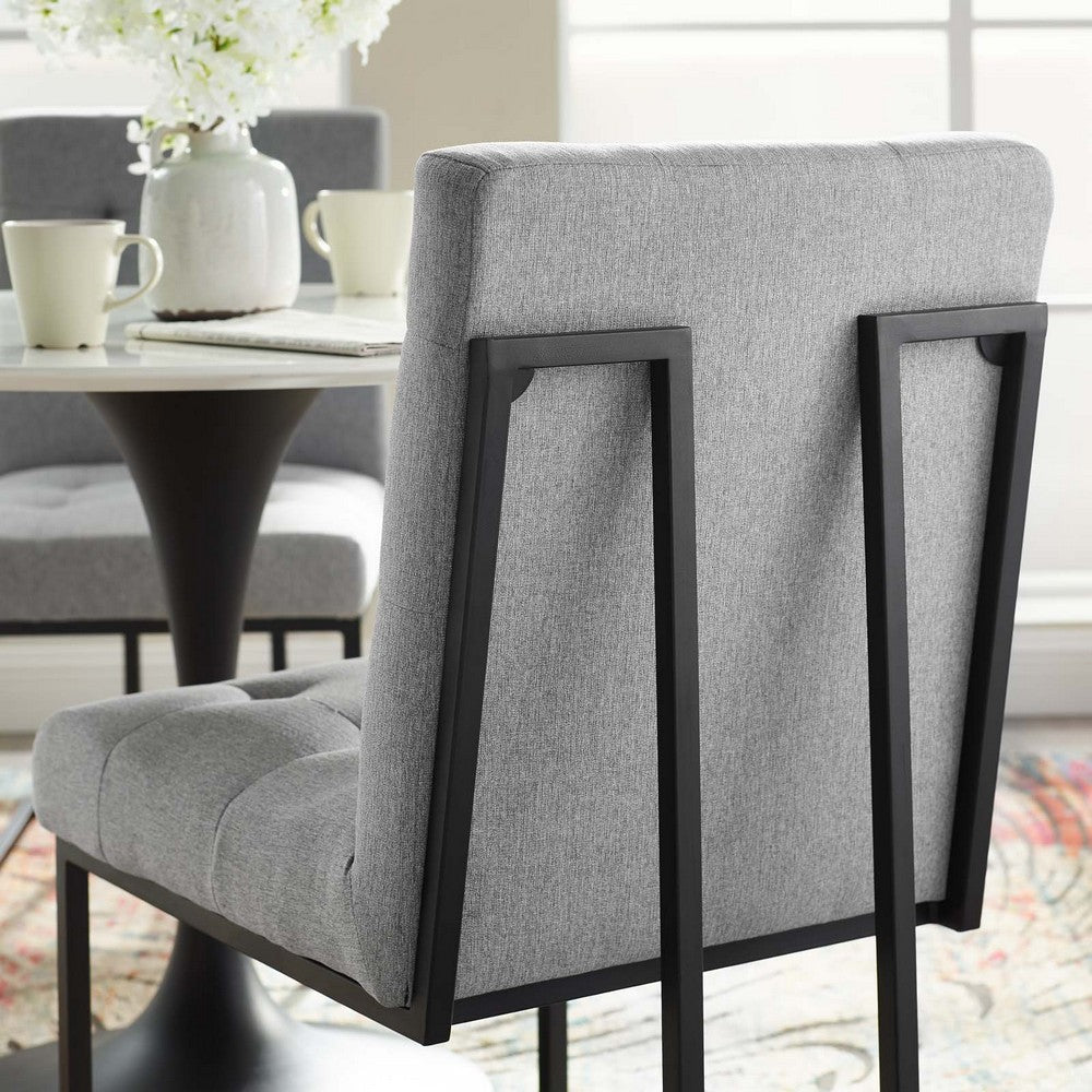 Privy Black Stainless Steel Upholstered Fabric Dining Chair - No Shipping Charges MDY-EEI-3745-BLK-LGR