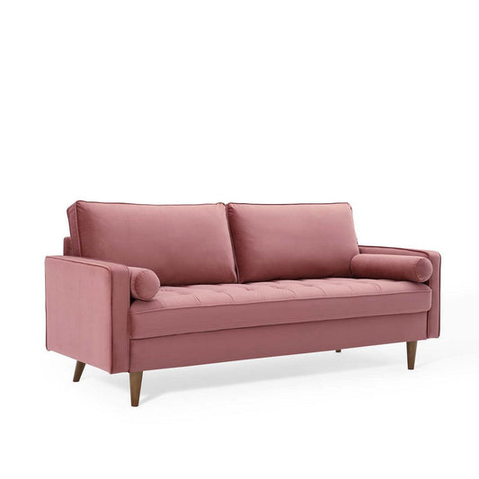 Modway Valour Performance Velvet Upholstered Tufted Sofa, Dusty Rose