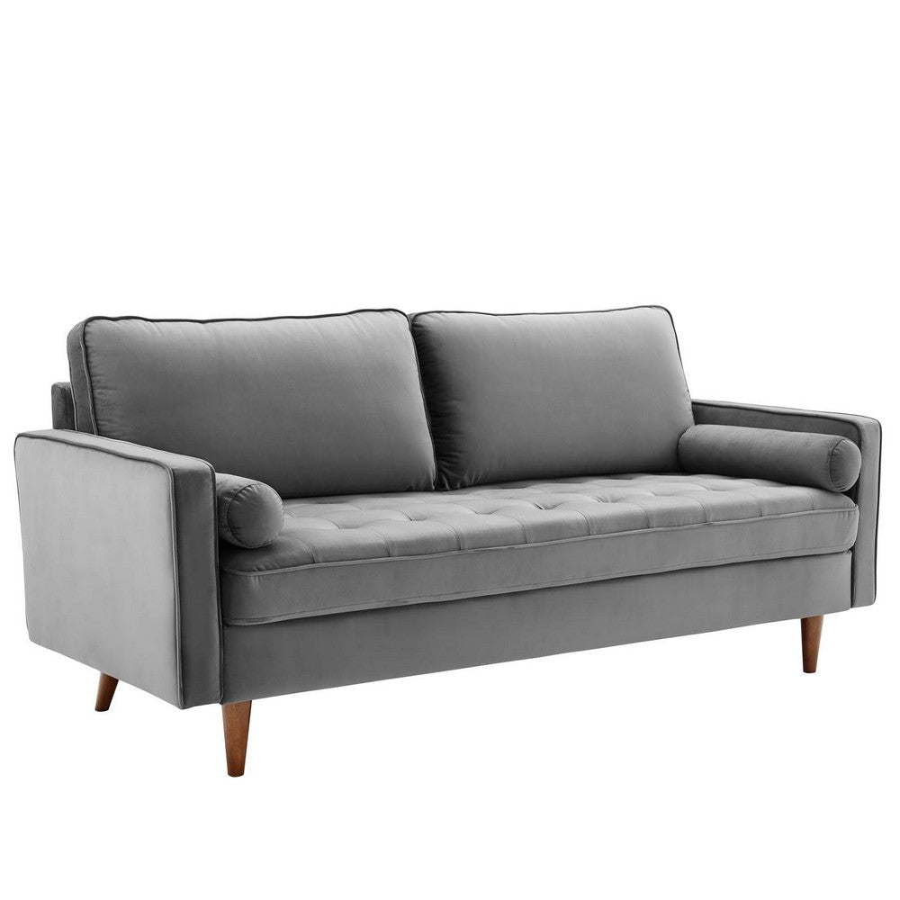 Modway Valour Performance Velvet Upholstered Tufted Sofa, Gray